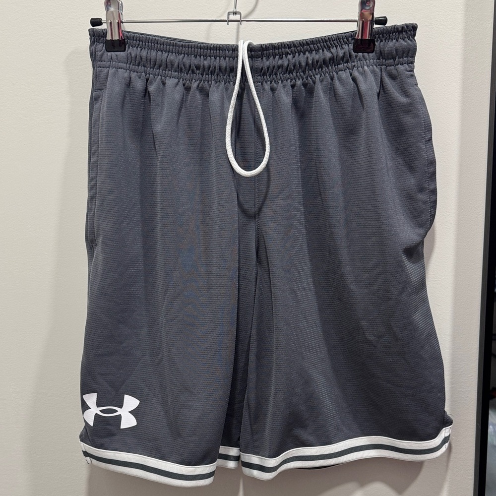Under Armour Men’s Charcoal Gray Athletic Shorts with White Trim